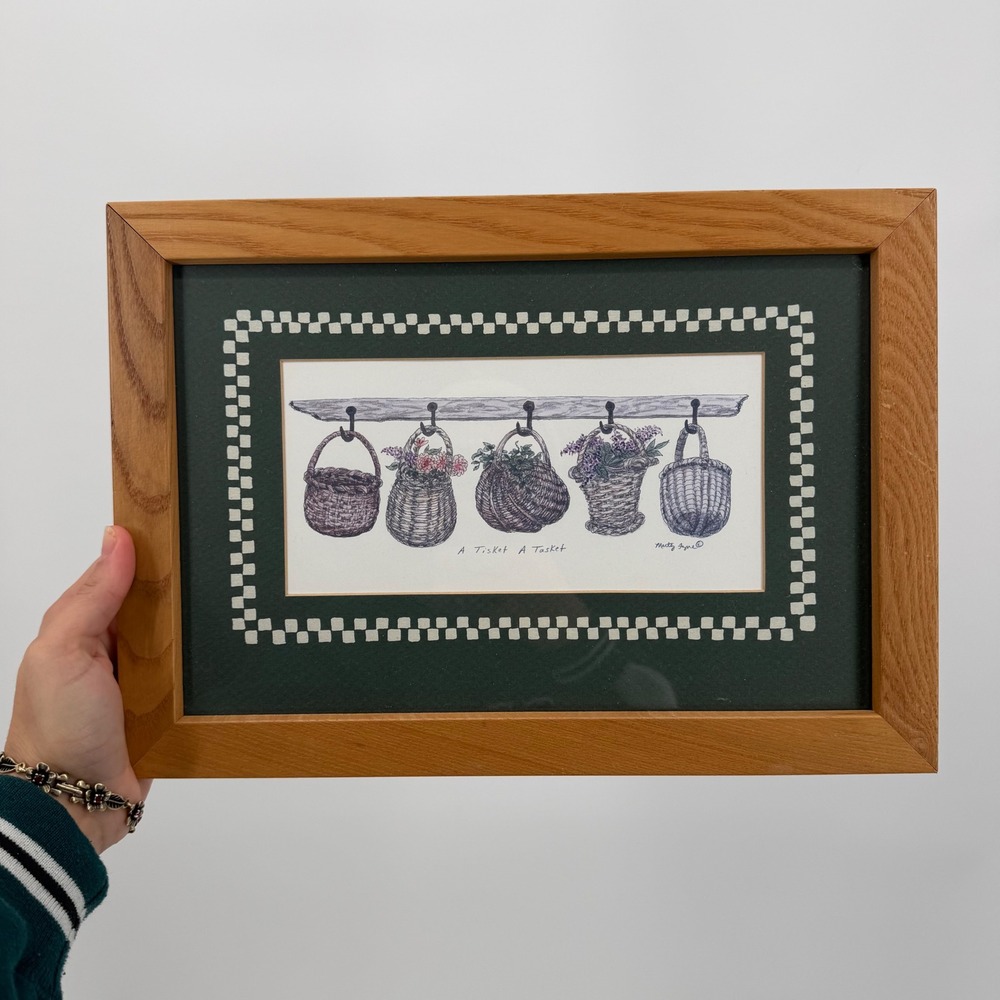 Marty Jayne A Tisket A Tasket Framed Hand Drawn Farmhouse Basket Decor 10.5x13.5